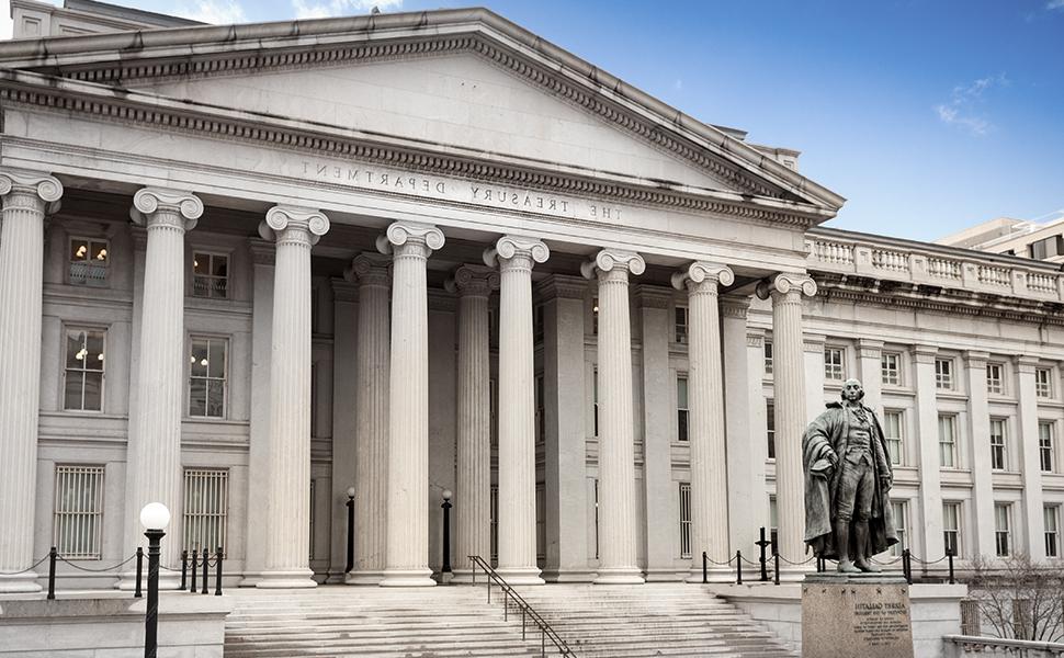 An image of the building housing the United States Treasury